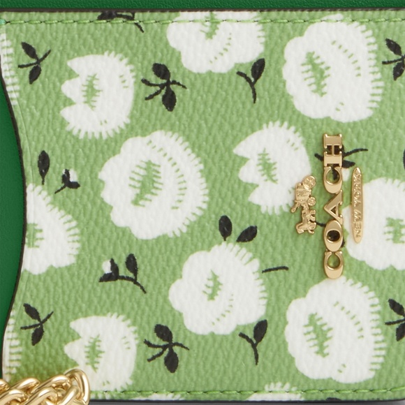 New💚Coach Zip Card Case Green With Floral Print - Picture 2 of 3